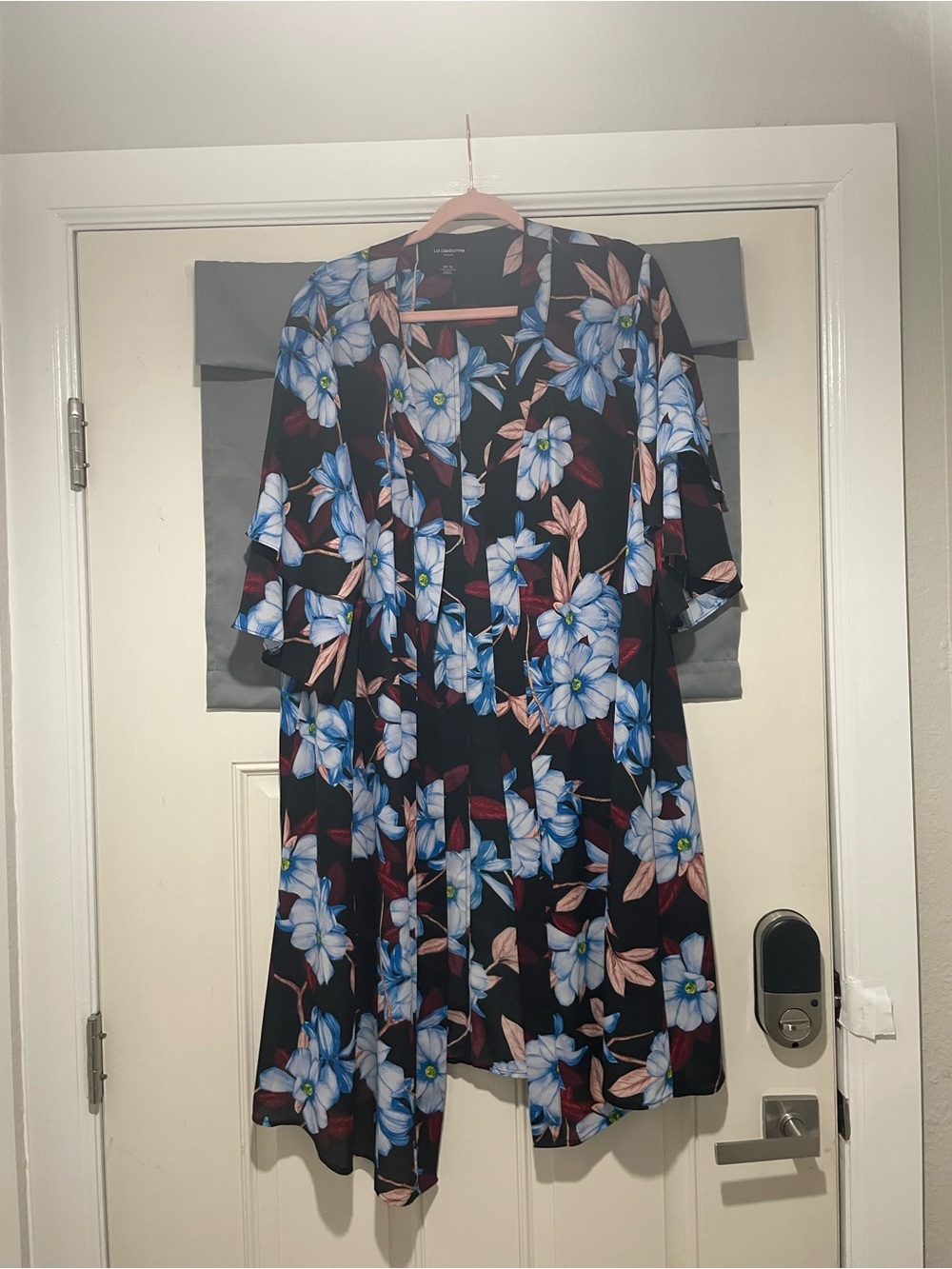 Liz Claiborne Black Tunic with Blue and Pink Floral Print - Picture 1 of 7
